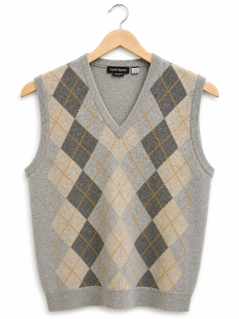 HARRY ROSEN | Beige & Brown Argyle Lambswool Sweater Vest – Men’s P2P 24